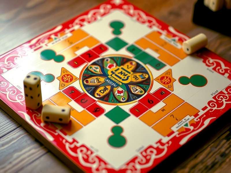 Traditional Ludo board game set with colorful tokens and dice