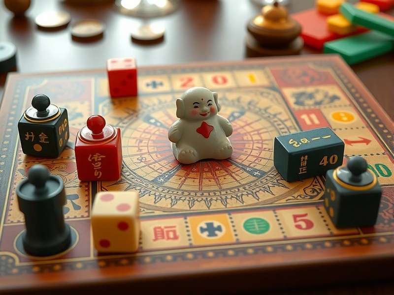 Colorful Ludo Board with tokens and dice